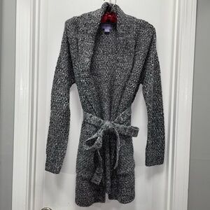 Laura Scott Cardigan Knit Sweater Open Front Tie Waist Long Sleeve Midi Length